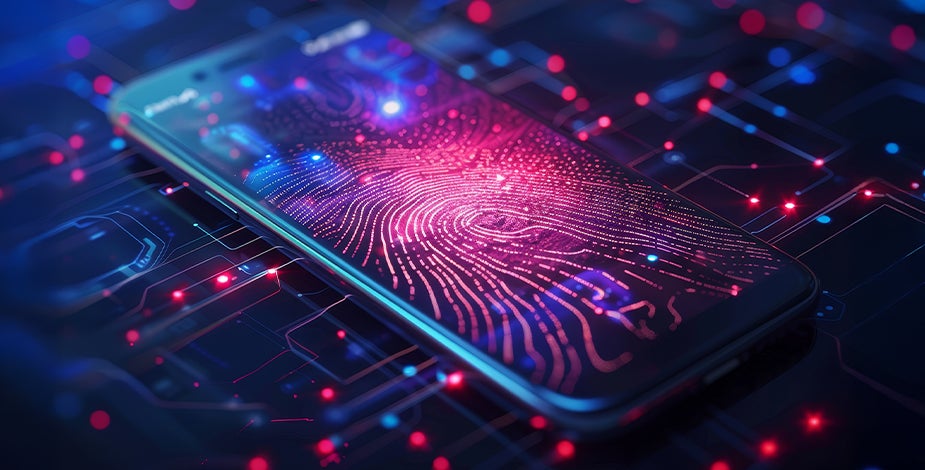 AI photo of a smart phone with a red fingerprint