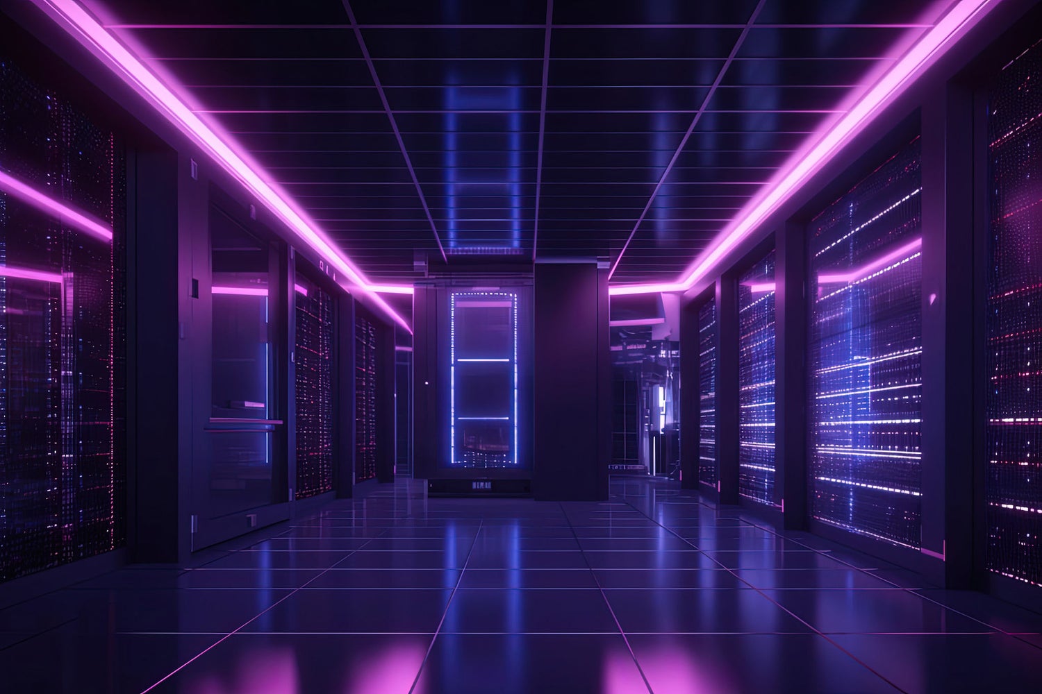 Data server center purple neon lights